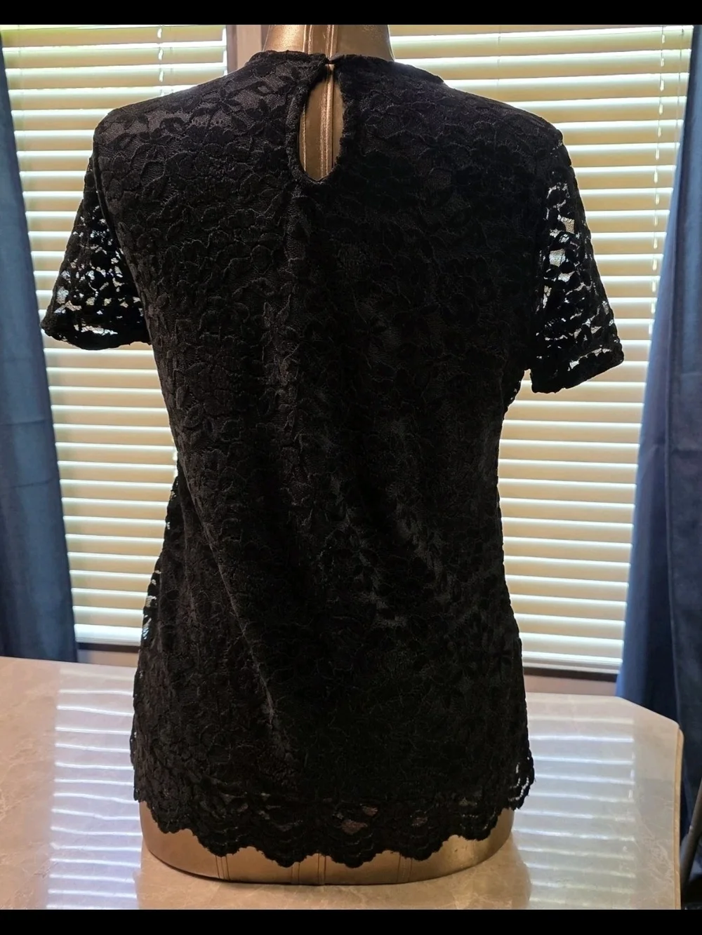 Black Floral Lace Short Sleeve Blouse